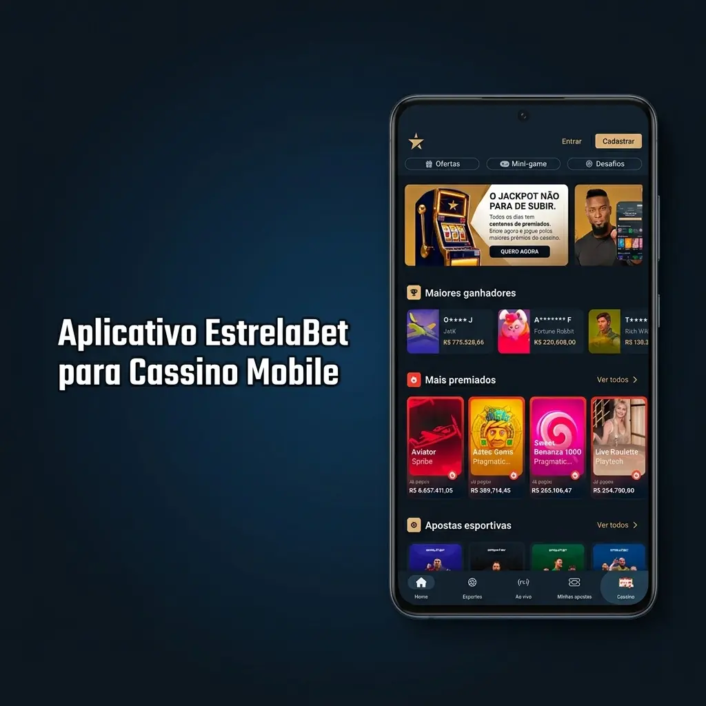 Aplicativo EstrelaBet para Android com acesso a slots, crash games e cassino ao vivo com depósitos via Pix