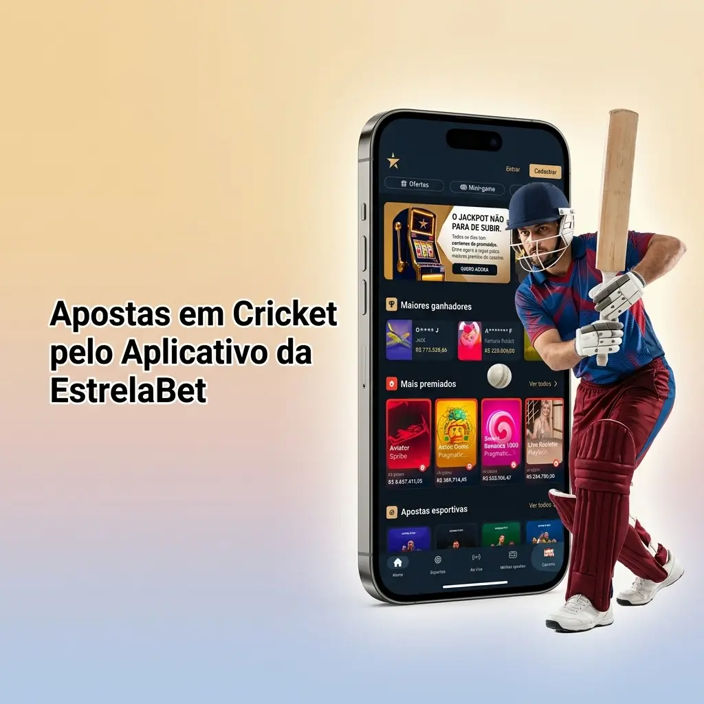 Aplicativo EstrelaBet aberto em smartphone mostrando mercados de apostas em cricket ao vivo com odds atualizadas
