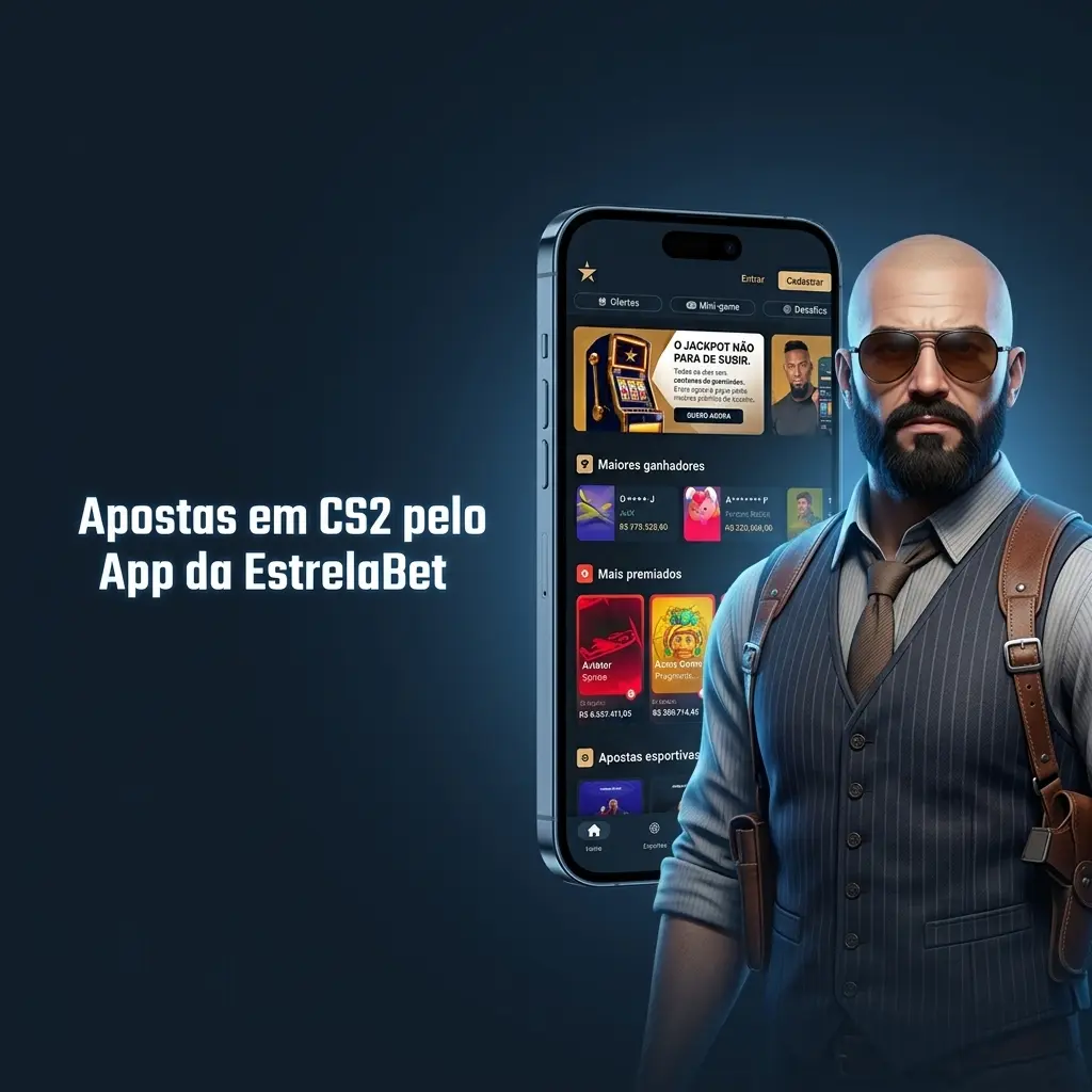 Tela do app EstrelaBet com apostas em CS2, mostrando odds ao vivo e menu de Esports no celular