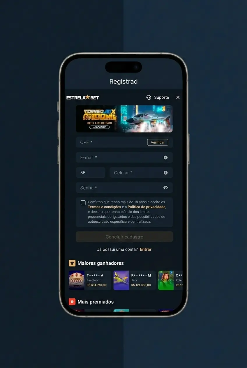 Tela do app EstrelaBet com seção de apostas em e-sports aberta, exibindo odds ao vivo e torneios disponíveis.