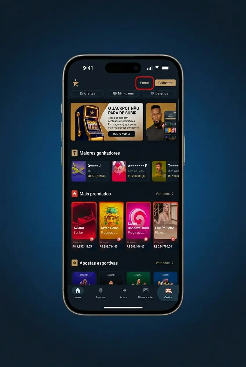 Tela de login do aplicativo EstrelaBet no Android com campos de e-mail e senha visíveis