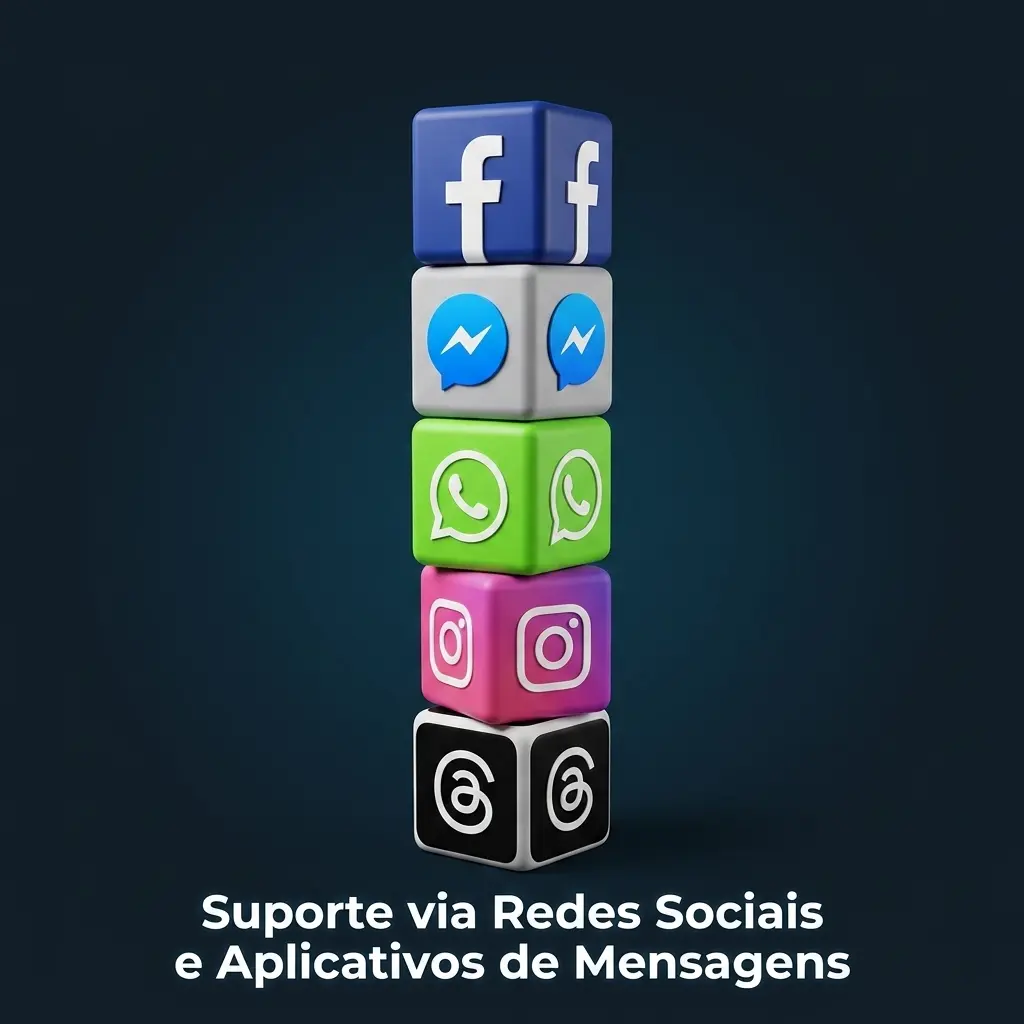 Ícones de redes sociais como Instagram, Facebook e WhatsApp para suporte da EstrelaBet