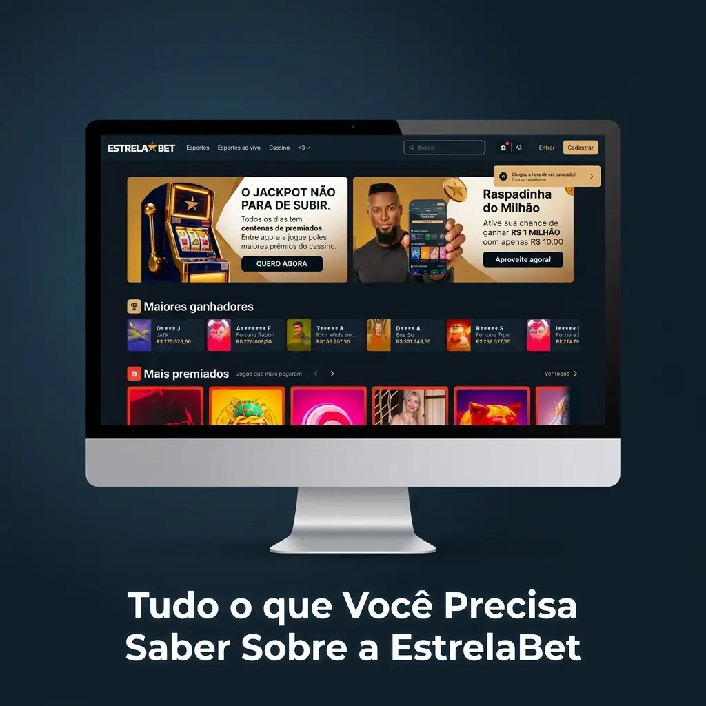 Tela da EstrelaBet com apostas esportivas, cassino online, segurança SSL e app para Android e iOS no Brasil