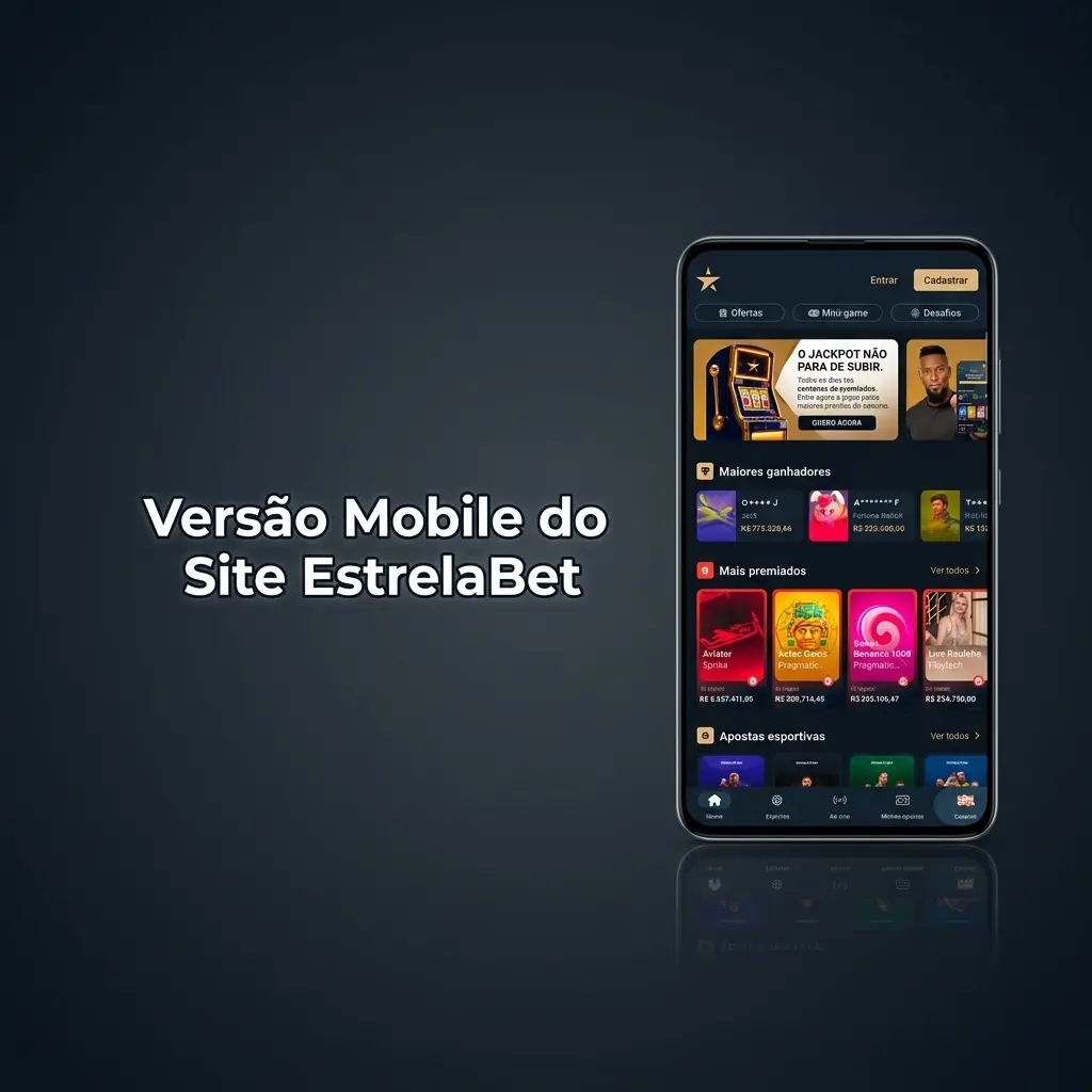 Interface mobile do site EstrelaBet exibida em smartphone com apostas esportivas e cassino acessíveis pelo navegador