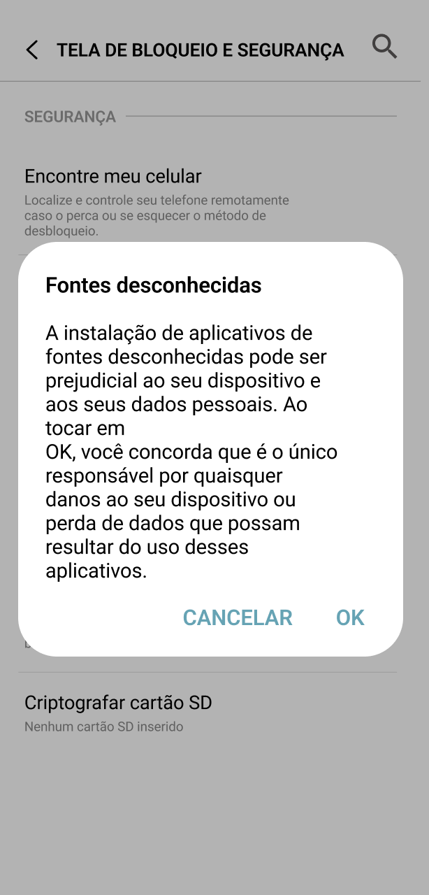 Permita a instalação de fontes desconhecidas do app EstrelaBet no Android.