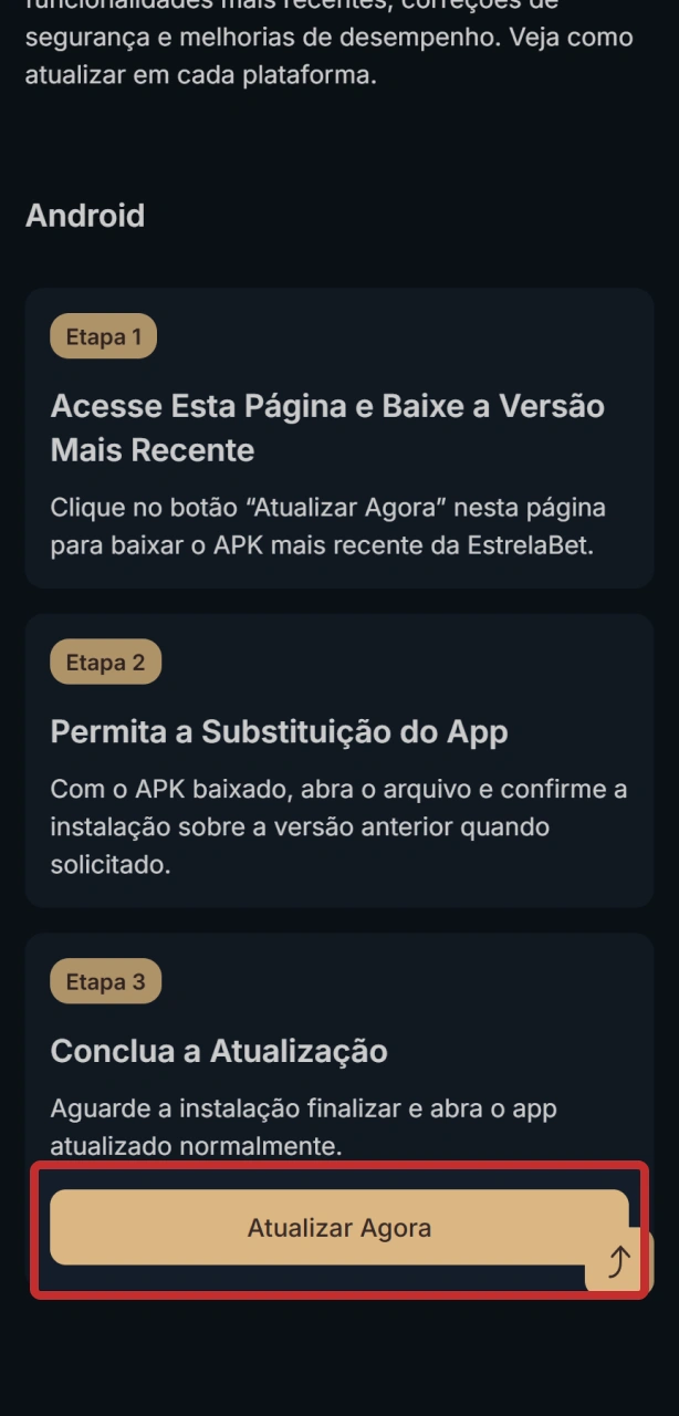 Acesse esta página e baixe a versão mais recente do app EstrelaBet no Android.