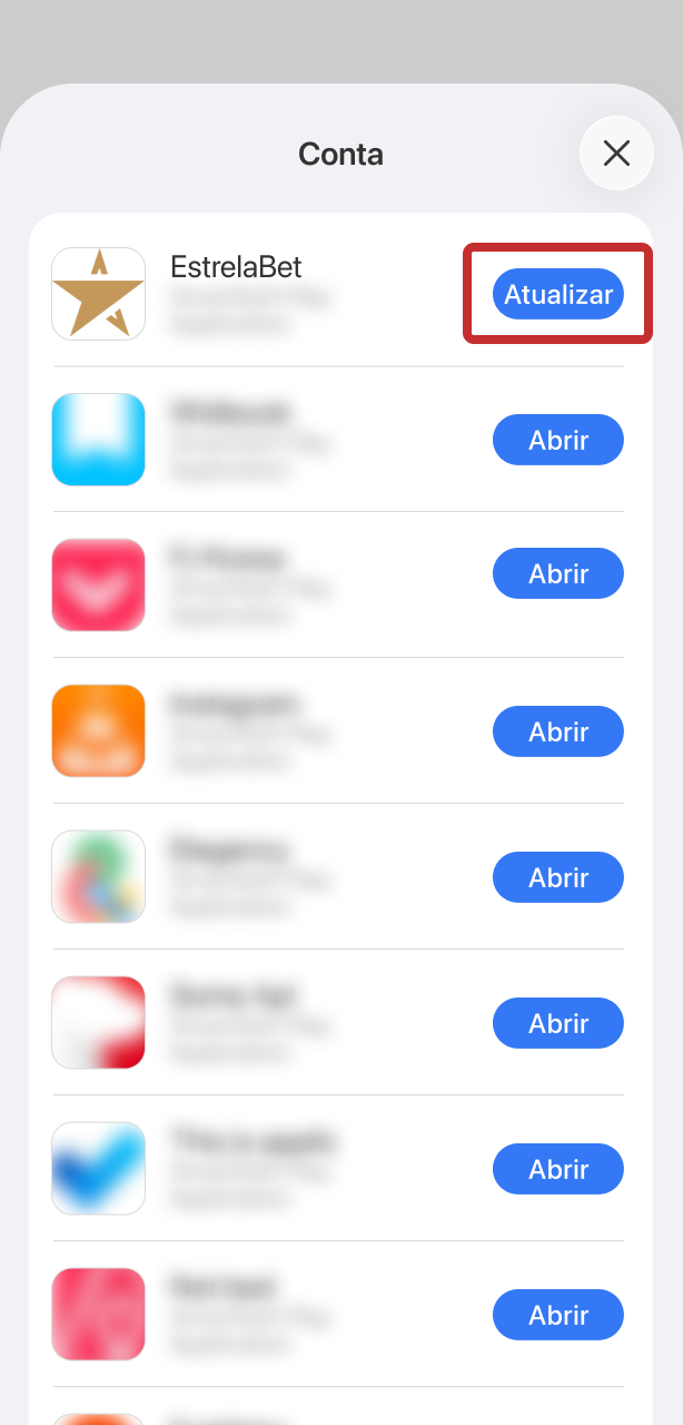 Localize o app EstrelaBet e toque em Atualizar para a versão iOS.