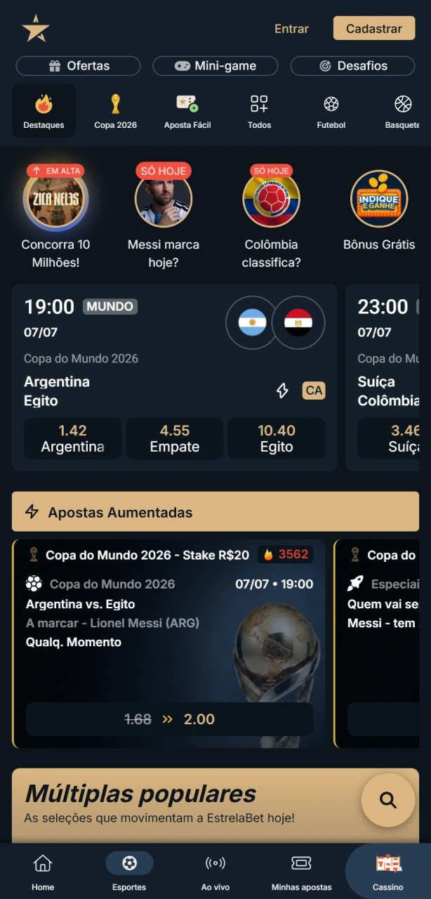 Explore a seção de esportes no App EstrelaBet e selecione seus palpites.