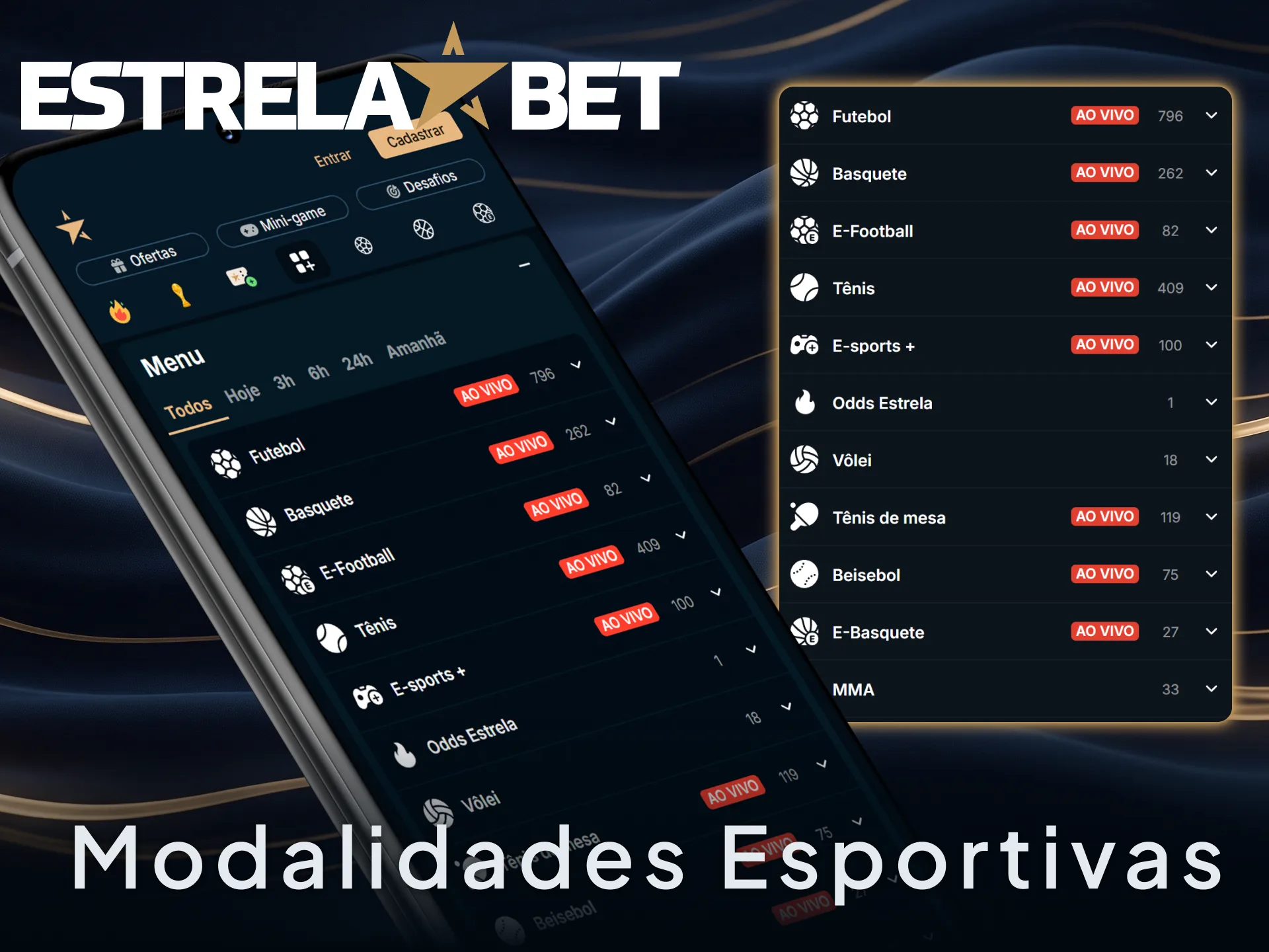 Explore as modalidades esportivas no app de apostas EstrelaBet e escolha seus esportes favoritos.