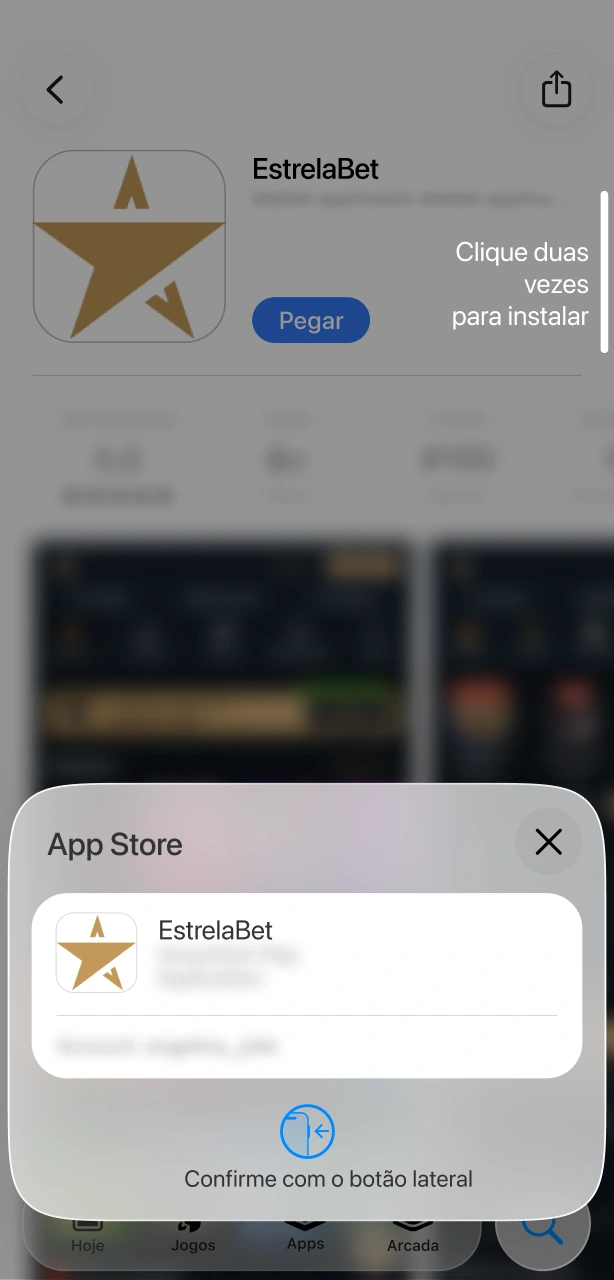 Toque em “Obter” para iniciar a instalação do app EstrelaBet no iOS.