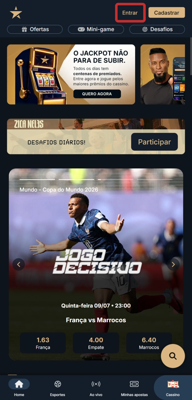 Abra o app e faça login no seu dispositivo iOS para apostar na EstrelaBet.