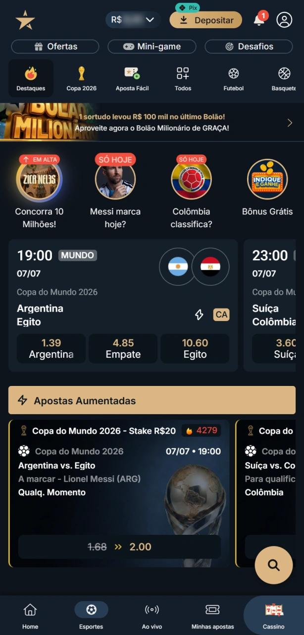 Navegue até a seção de esportes no app EstrelaBet e veja os jogos.
