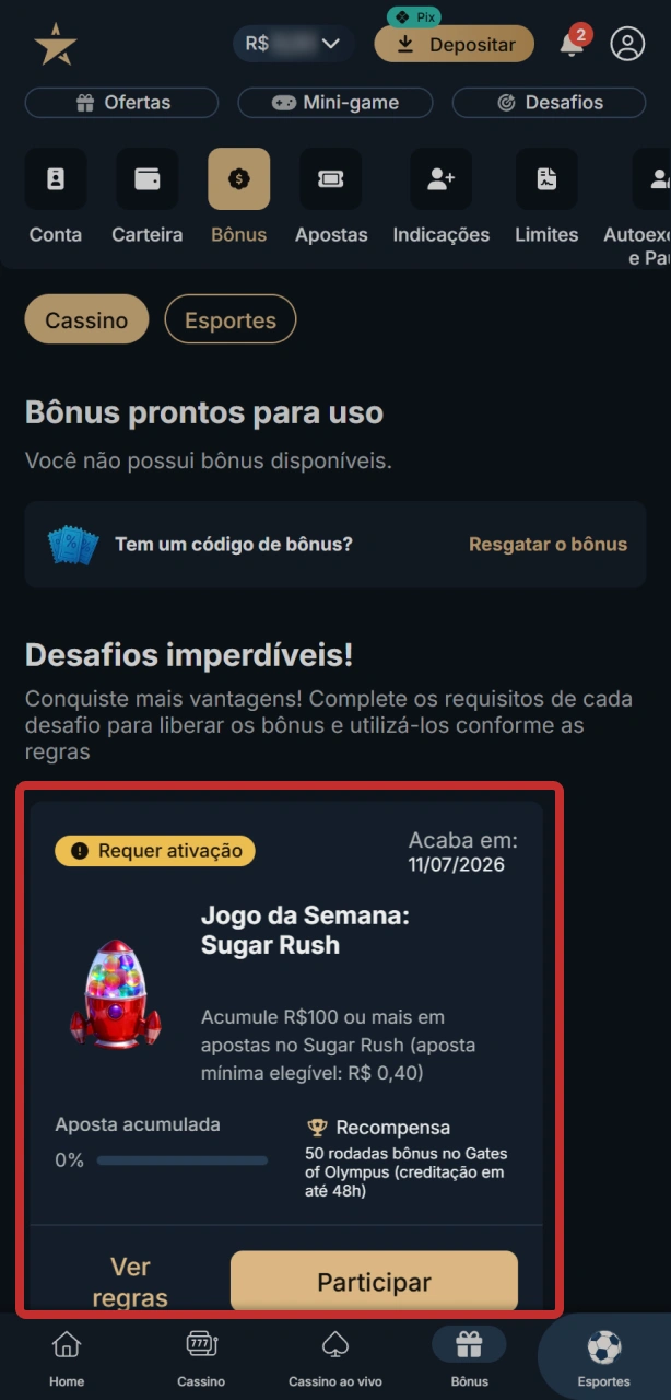 Selecione o bônus desejado na EstrelaBet para aproveitar as ofertas especiais.