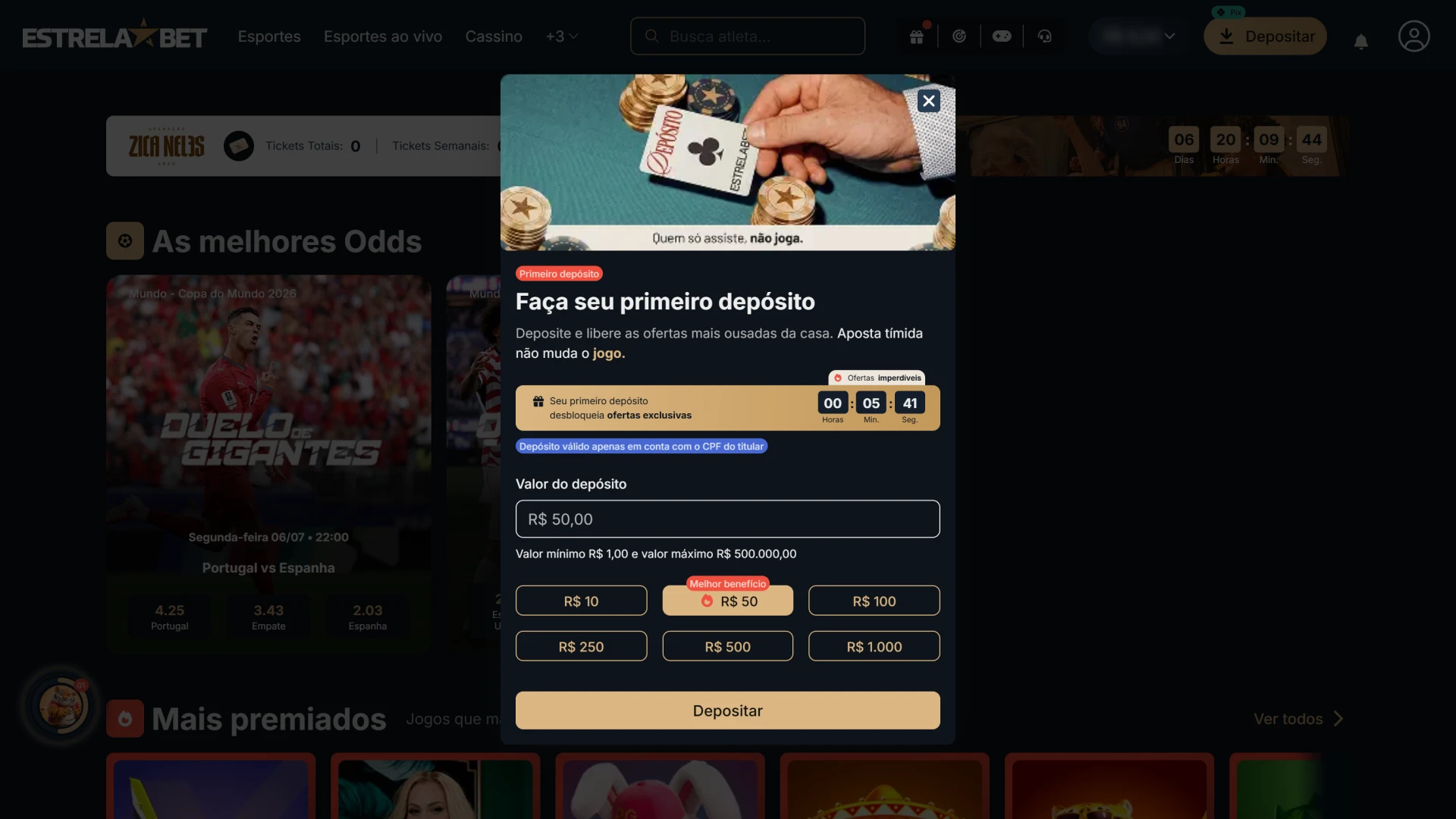 Realize o primeiro depósito no EstrelaBet para começar a apostar online.