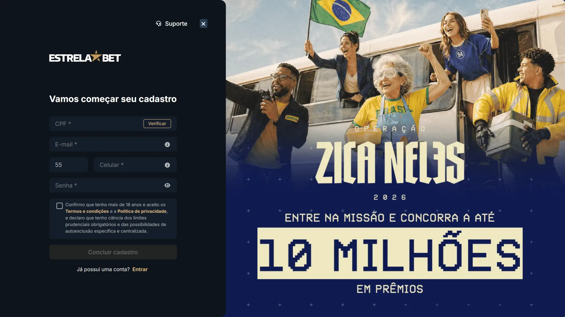 Escolha o método de cadastro mais conveniente para você no EstrelaBet.