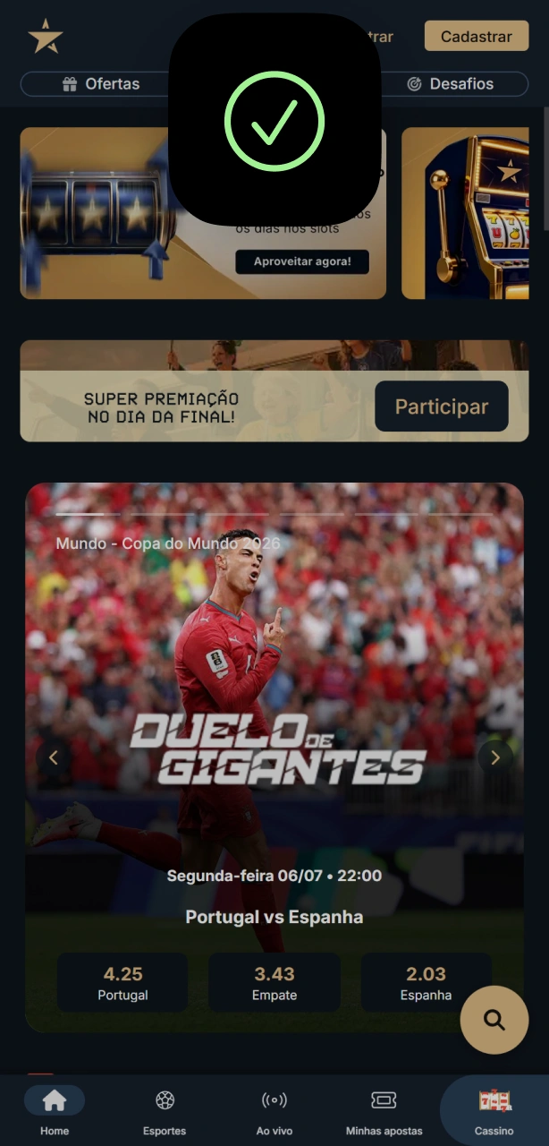 Acesse via app EstrelaBet com biometria de forma segura e rápida.
