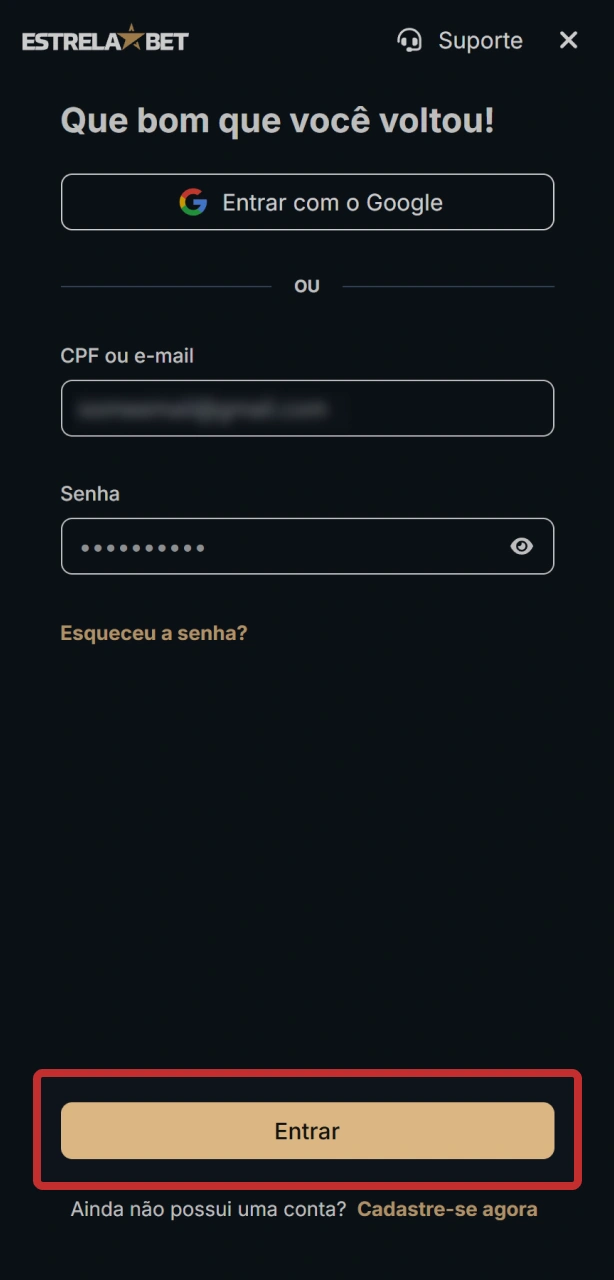 Confirme o acesso para entrar no app EstrelaBet e ver o painel.