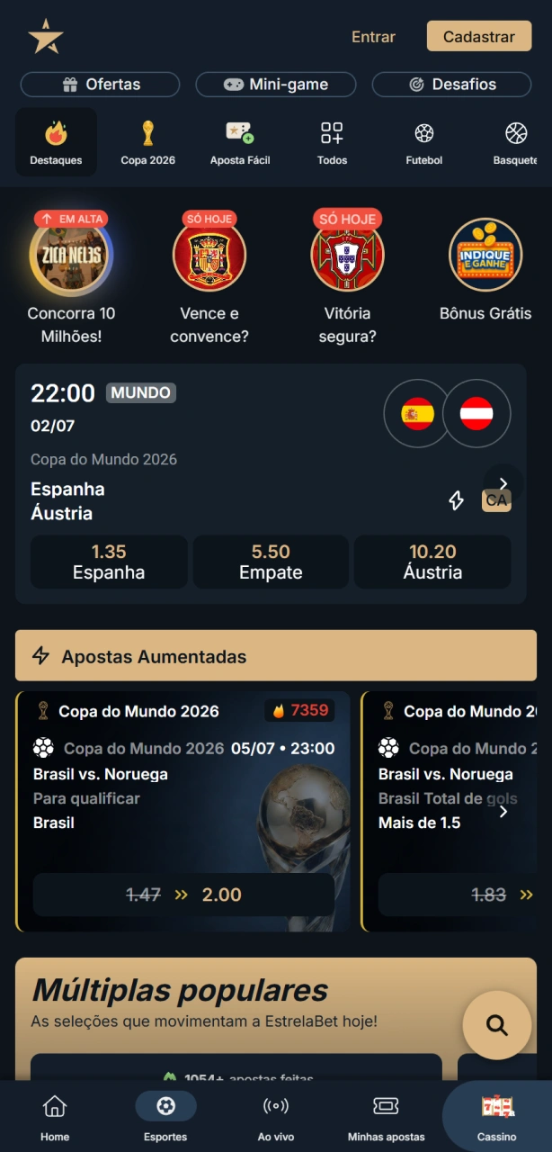 Faça as suas apostas esportivas com as melhores odds na EstrelaBet.